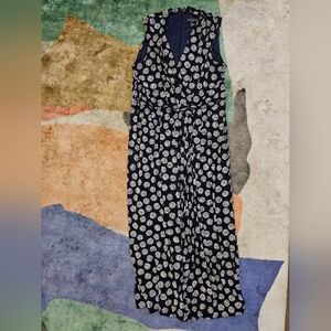 Jessica Howard Plus Size Navy and White Patterned Jumpsuit